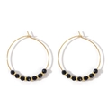 Exaggerated gold hoop earrings with black faceted beads and minimalist round metal design - Black Beaded Gold Hoop