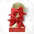 Set of two red glitter Christmas bows 17x13.5cm ornaments for tree decoration - Set of 2 Glitter Red Bows