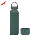 Dark green insulated stainless steel water bottle with portable handle and detachable base cup - 500ml / Moss Green