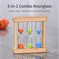 Three-in-one hourglass timer with orange, green, and blue sand in a bamboo frame - 3-in-1 Combination / Tricolor Combination / 3/5/15 Minutes