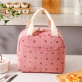 Rosa Waffel-Cord-Lunchtasche mit dunkelbraunem Blumenmuster und cremefarbenen Griffen - Rosa Kleines Blumenmuster