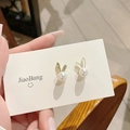 Asymmetric rabbit ear pearl stud earrings with zircon and white enamel in gold finish - 66# Asymmetric Bunny Studs