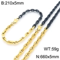 Minimalistische tweekleurige roestvrijstalen sieradenset met goud-zwarte schakelketting - Goud Zwart Color Block Ankerketting Set (KS224546-KFC)