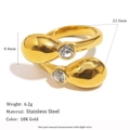 Offener Ring aus 18K vergoldetem Edelstahl mit doppeltem Tropfendesign und Zirkonen - Schlangenkopf Zirkonia Offener Ring - Gold