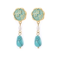 Boucles d'oreilles fleur de prunier en or avec pendentifs turquoise de style bohème - E1480 Boucles d'Oreilles Pendantes Émail Turquoise