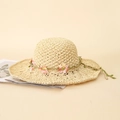 Cappello da sole in paglia fatto a mano per donna con fascia floreale e tesa larga mare - M (56-58cm) / Beige