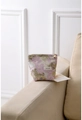 Detailed shot of pink floral jacquard cosmetic bag with golden flower zipper and woven label - Gold Silk Plum Blossom - Small