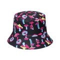 Black bucket hat featuring colorful mushroom prints for a trendy summer streetwear style - Black Vibrant Colorful Mushroom (8)