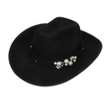 Black felt cowboy hat with white faux pearls and floral accessories for men and women - 105-Black