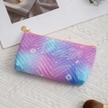 Pink blue purple gradient PU makeup bag with celestial patterns and gold zipper - Purple Blue Geometric / Small (18.5x12cm)
