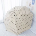 Beige polka dot automatic umbrella with dark brown spots on a white fabric surface - Manual Reverse Folding / Beige Polka Dot