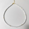 Minimalist natural marble stone necklace with gold spacers and heart charm extension - White Marble Pattern