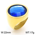 22mm gold stainless steel punk ring with a large faceted round blue gemstone - Gold + Blue Faceted Stone (KR1087815-K)