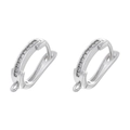 Close-up of silver-plated U-shaped earring hooks with pave zircons and hanging loops - White Gold