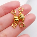 Pair of gold magnetic jewelry clasps with spring ring connectors for necklaces - Gold Gourd-Shaped Double-Headed Magnetic Clasp / 27x7mm