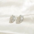 S925 silver stud earrings with white cat-eye stones and sparkling zircon accents - Silver E066 Triple Opal