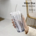 Tall Blue+White Lid+Clear Straw