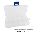 Mini scatola 10 scomparti in plastica PP trasparente con chiusura blu 13x6x2cm - Y67 Scatola a 10 Griglie