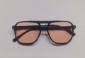 Classic aviator sunglasses in shiny black frame with vintage pink-orange lenses - Black Frame Light Pink Lens