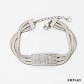 Bracelet multicouche en acier inoxydable argenté avec plaque rectangulaire en cristal - Bracelet (B465) / Argenté