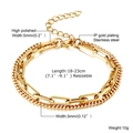 Bracciale a doppio strato in acciaio inossidabile placcato oro 18K con catena a graffetta - Catena a Graffetta e Cubana a Doppio Strato