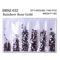 Rainbow rose gold flatback nail rhinestones in a 6-grid box with assorted sizes 1440pcs - Mixed Sizes SS4-SS16 Around 1440 Pieces / Rainbow Rose Gold