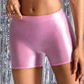 Pantalones cortos de yoga de talle alto metálicos rosa brillante elásticos para mujer - S / Shorts / Rosa