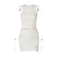 Detail of white two-piece set featuring cutout side lace-up design and slim fit knit fabric - S / Apricot
