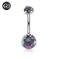 Piercing de ombligo de titanio G23 con cristales arcoíris y rosca interna - 1.6x10mm / Plata + Circonita Multicolor