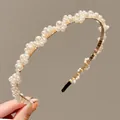 French vintage style hairband with white pearls and gold metal frame for girls - Style 12 Wavy Small Pearl