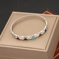 Silver evil eye bracelet with colorful enamel fan shapes and white zircon accents - Fan Shaped Hollow Multicolor Style(5#)