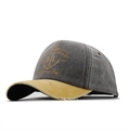 Vintage washed cotton baseball cap with anchor print and distressed yellow brim - Adjustable / Charcoal & Mustard Yellow