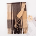 Plaid cashmere-like scarf in brown and beige with soft fringe tassels and classic pattern - Brown