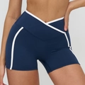 Dunkelblaue Yoga-Shorts mit V-Kreuz-Bund und weißen Kontraststreifen an der Seite - S / Marineblau