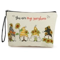 Beige canvas makeup bag with sunflower gnomes and 'You are my sunshine' print - Sunflower Gnomes (Style 1)