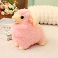 Pink plush sheep toy with soft fur and cream horns, cute stuffed lamb for girls - Pink