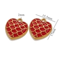 Red enamel heart pendant with golden dragon scale pattern 15.5mm by 17mm size - Gold Red Fish Scale Heart