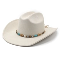 Beige faux suede western cowboy hat with ethnic beaded band and turquoise accents - M (56-57cm) / Beige