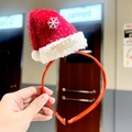 Christmas headband with a mini plush red Santa hat and gold Merry Xmas embroidery - Velvet Santa Hat Headband