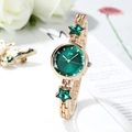 Montre dorée élégante pour femme avec breloques étoile de mer vertes et cadran facetté - Cadran Vert / Vert