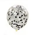 Transparent latex party balloon filled with metallic black and silver grey confetti dots - Black Sequin