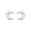 Silver moon stud earrings with pink heart stone and white zircon accents - E2546 Platinum (Style 2)