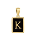 Classic 18K gold plated stainless steel necklace with black rectangular letter K pendant - Letter K