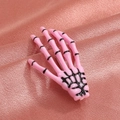 Harajuku style pink skeleton hand hair clip with black joint details on satin - Pink (8616)