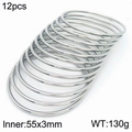 Set of 12 silver-colored 3mm stackable stainless steel bangles with polished finish - 12Pcs Set-Silver (KB183930-LO)