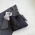 Quilted black shoulder bag with leather chain strap and matching small coin purse pouch - Black