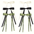 Set of 6 ribbon bow hair clips in cream white, black, and army green colors - Style G Set of 6