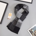 Men's wool scarf in black and grey plaid pattern with tassels for winter warmth - Black and Gray Patchwork (TK031) / 180*30cm