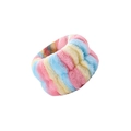 Pink blue and yellow plush spa wristbands for washing face with soft microfiber texture - Dazzling Tri-color Stripes