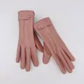 Guanti da donna in pelle PU rosa cipria con funzione touch screen e fodera calda - Fibbia / Rosa